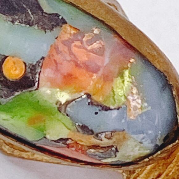 Vintage 1930s Art Deco Gold Tone Bar Brooch Foil Glass Cabochon Czech-style Pin - Picture 8 of 15